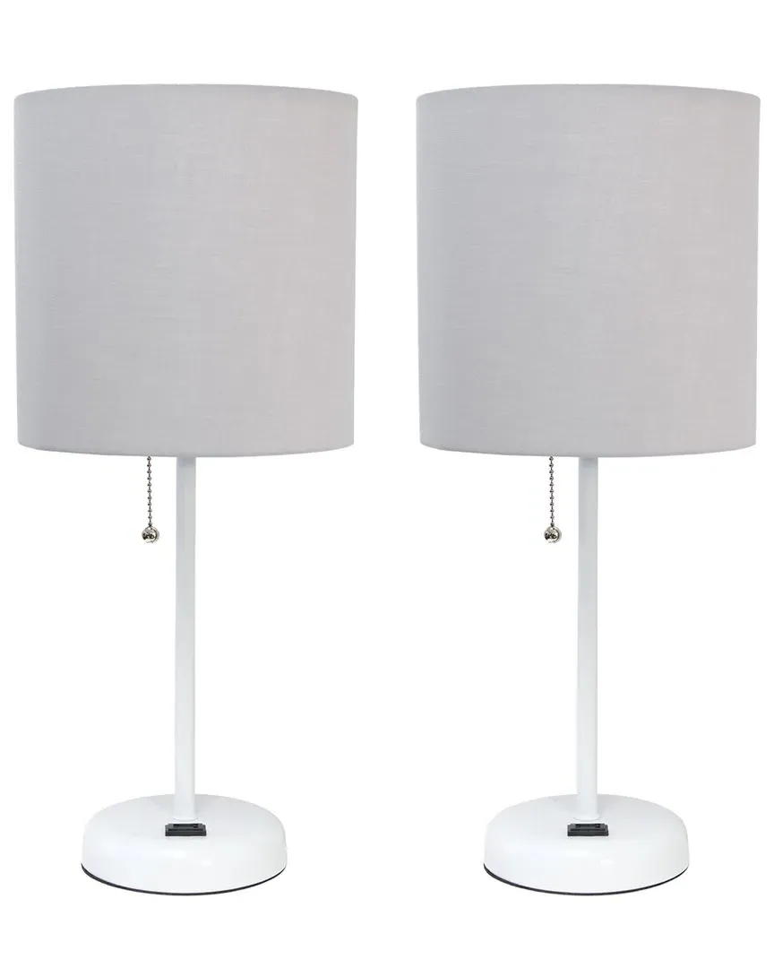 Set of Two Stick Table Lamps with USB Charging - Gray, Metal