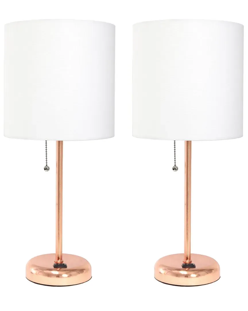 Stick Lamp 2pk Set with Charging Outlet - Rose Gold, Metal