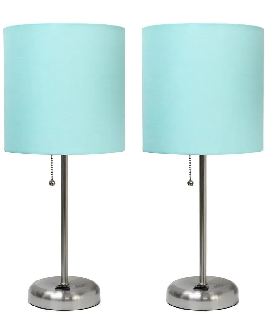 Stick Lamp with Charging Outlet 2pk Set - Aqua, Steel image