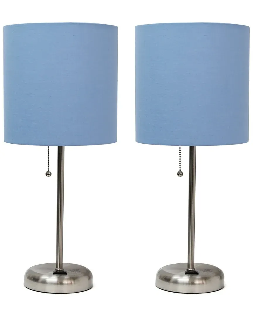 Stick Lamp with Charging Outlet 2pk Set - Blue, Steel