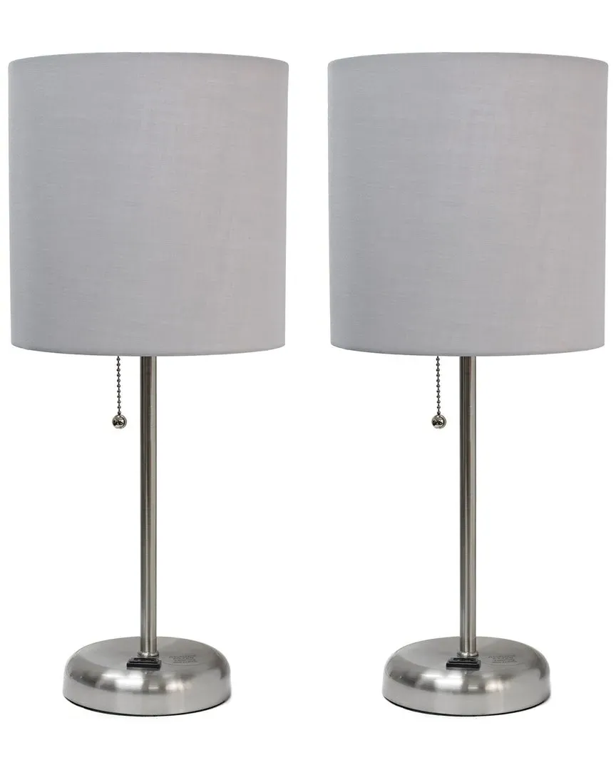 Stick Lamp with Charging Outlet 2pk Set - Grey, Steel