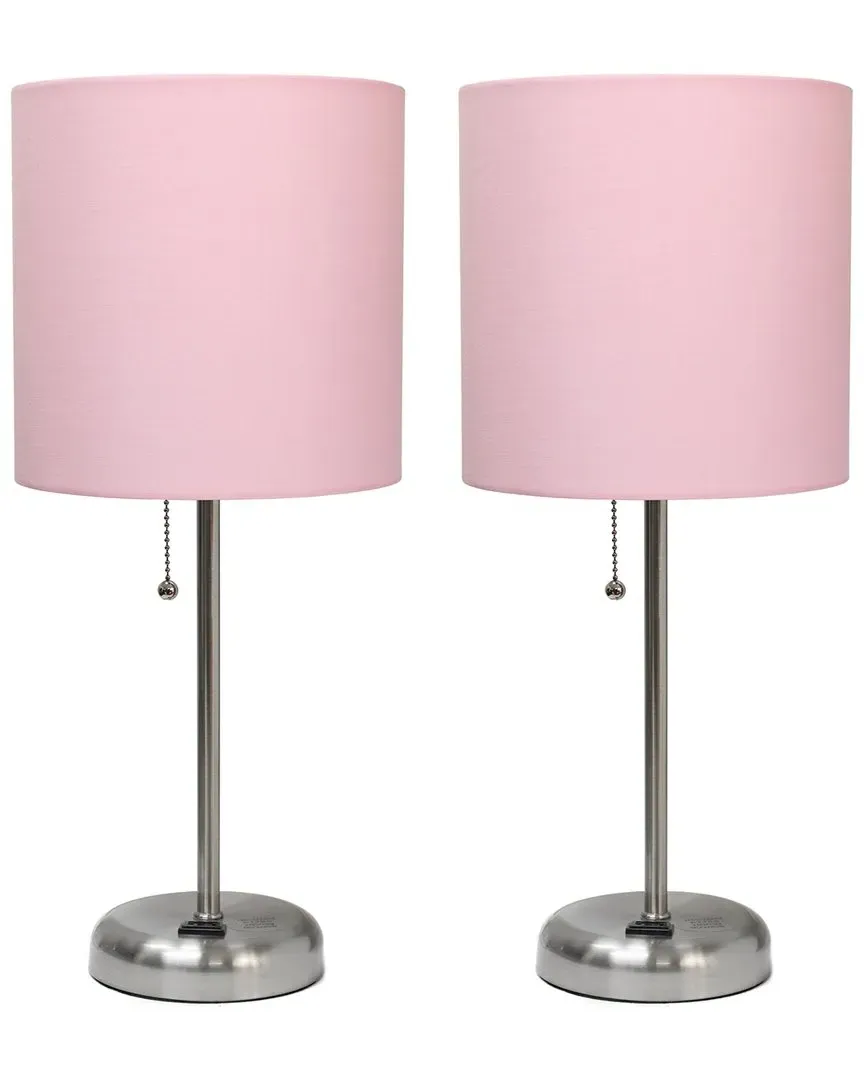 Stick Lamp with Charging Outlet 2pk Set - Light Pink, Steel