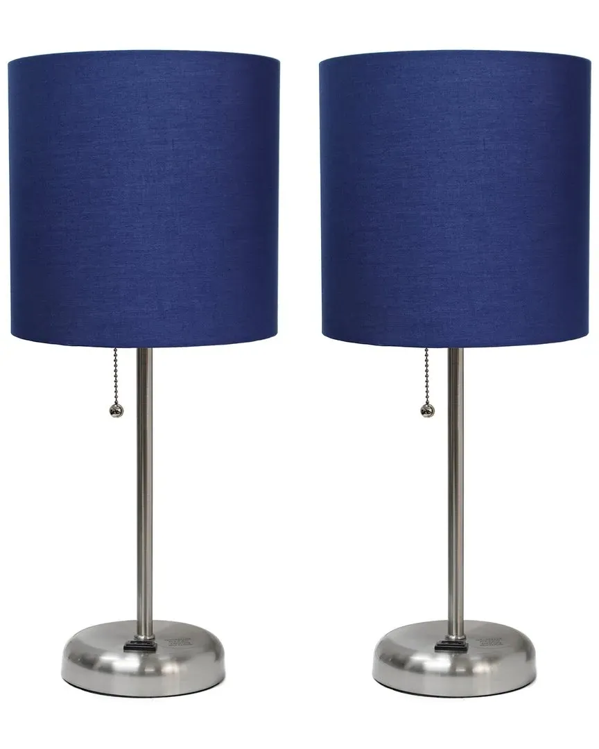 Stick Lamp with Charging Outlet 2pk Set - Navy, Steel