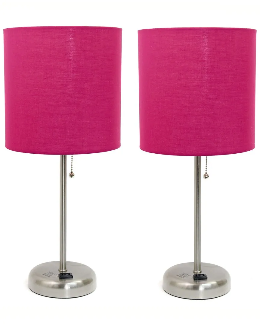 Stick Lamp with Charging Outlet 2pk Set - Pink, Steel
