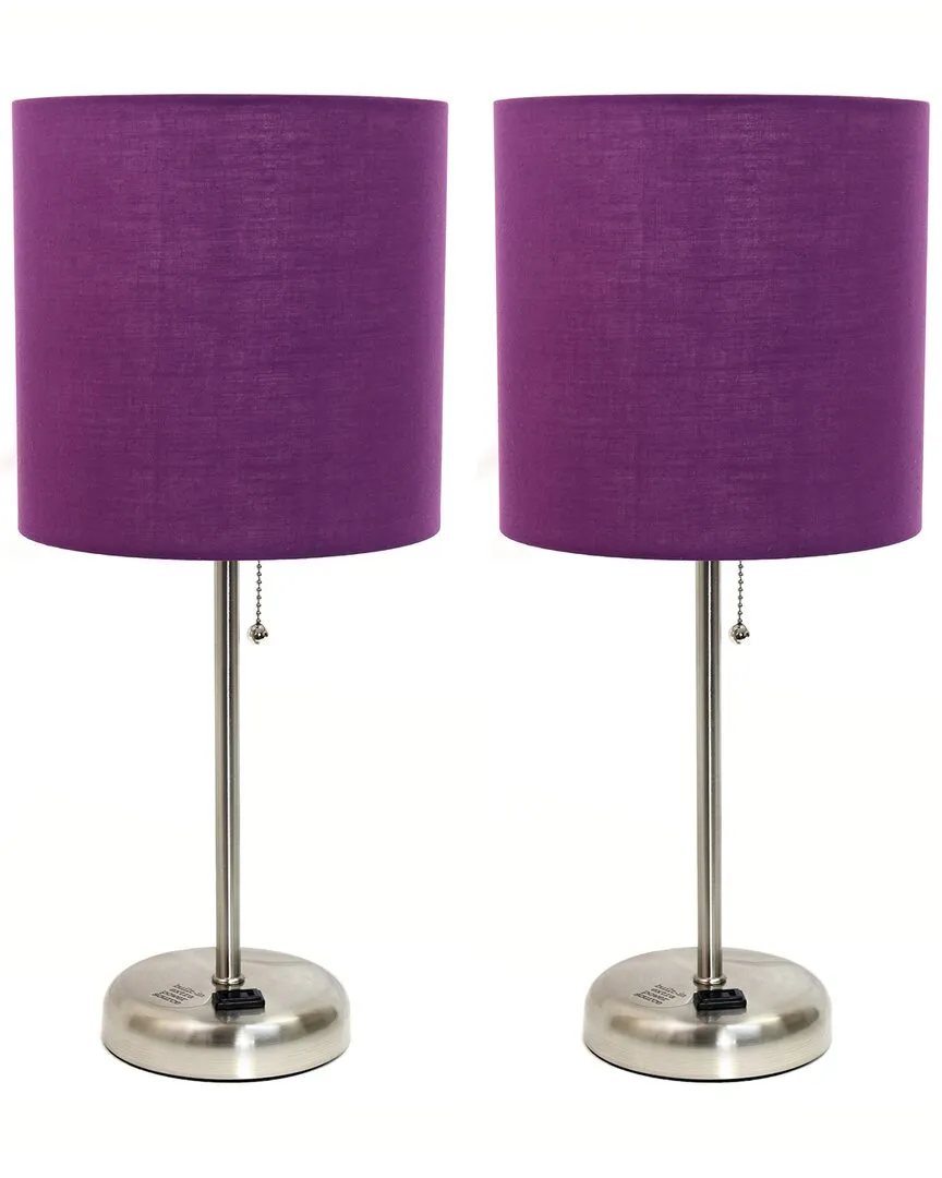 Stick Lamp with Charging Outlet 2pk Set - Purple, Steel