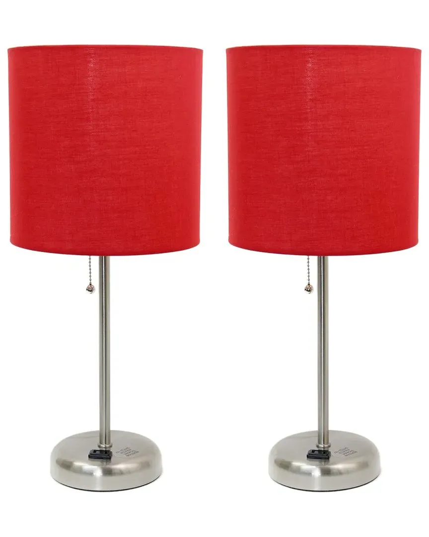 Stick Lamp with Charging Outlet 2pk Set - Red, Steel