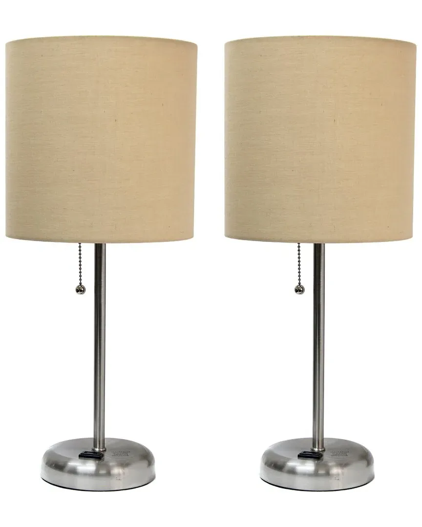 Stick Lamp with Charging Outlet 2pk Set - Tan, Steel