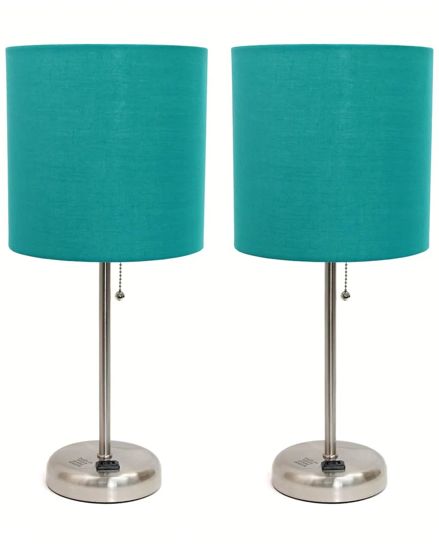 Stick Lamp with Charging Outlet 2pk Set - Teal, Steel