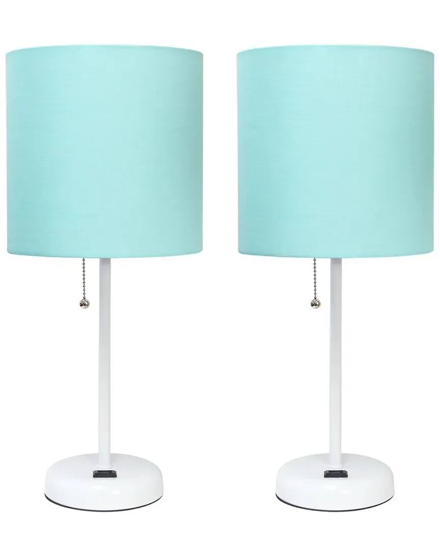 Stick Lamp with Charging Outlet 2pk Set - White