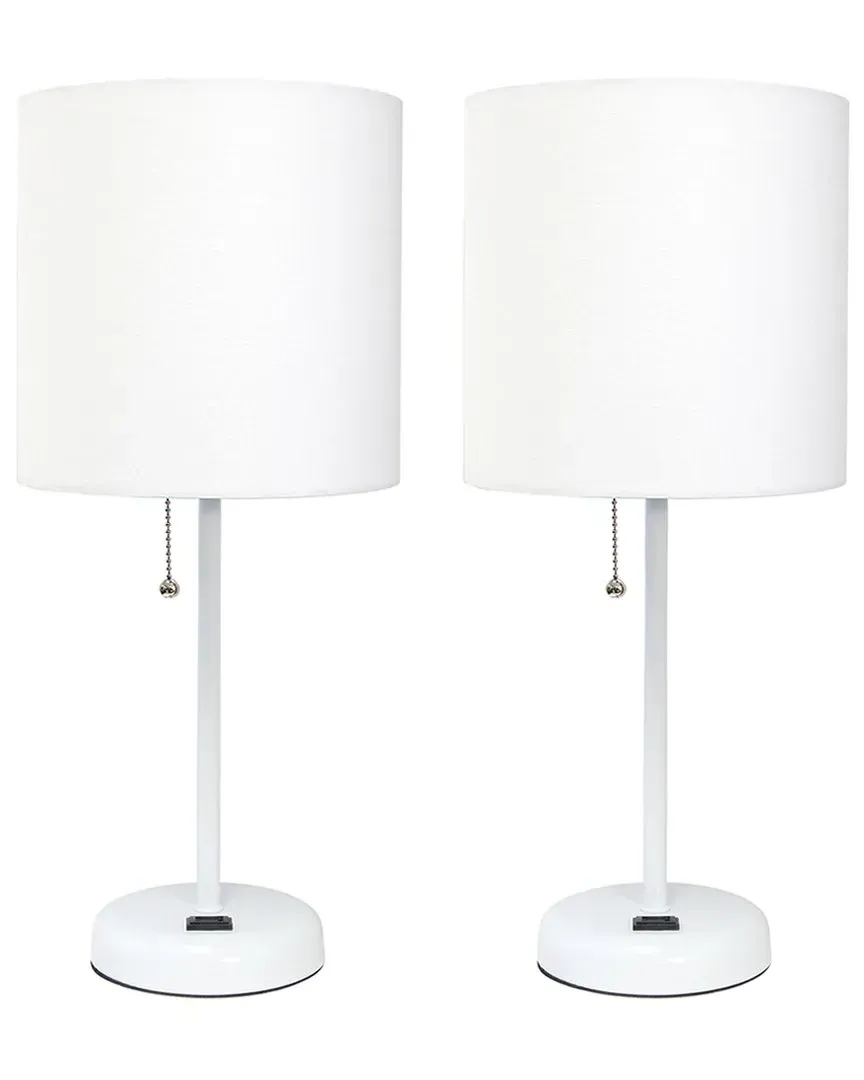 Stick Lamp with Charging Outlet 2pk Set - White