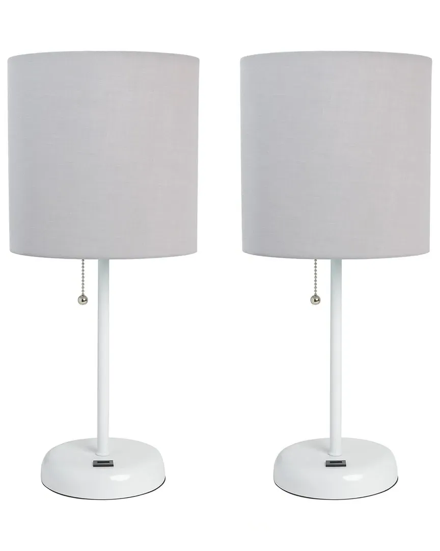 Stick Lamp with USB Charging Port 2pk Set - White