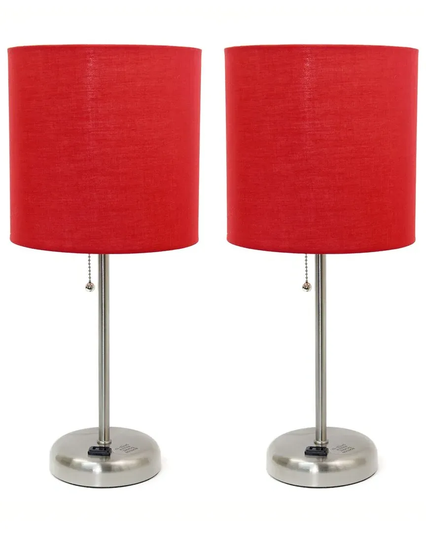Stick Table Lamp Set with USB Charging - Red, Metal