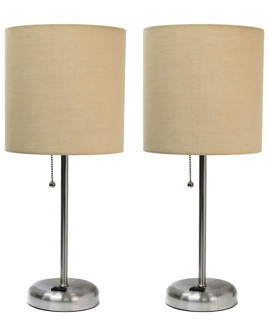 Stick Table Lamp Set with USB Charging - Tan, Metal