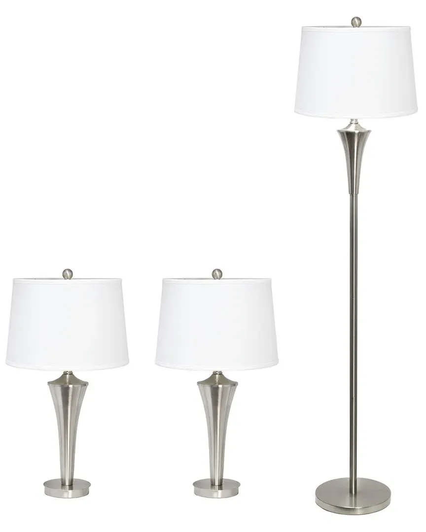 Tapered 3 Pack Lamp Set with Drum Shades - Brown, Metal