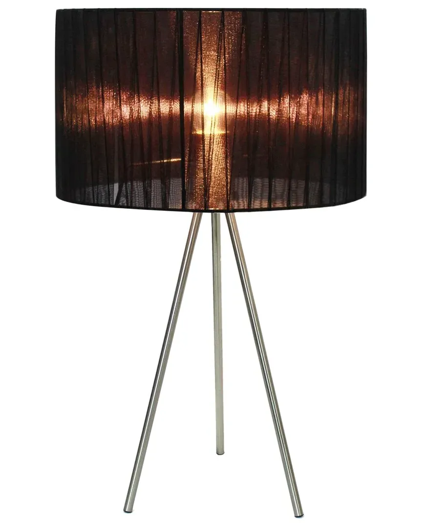 Tripod Table Lamp with Pleated Shade - Black, Brushed Nickel image