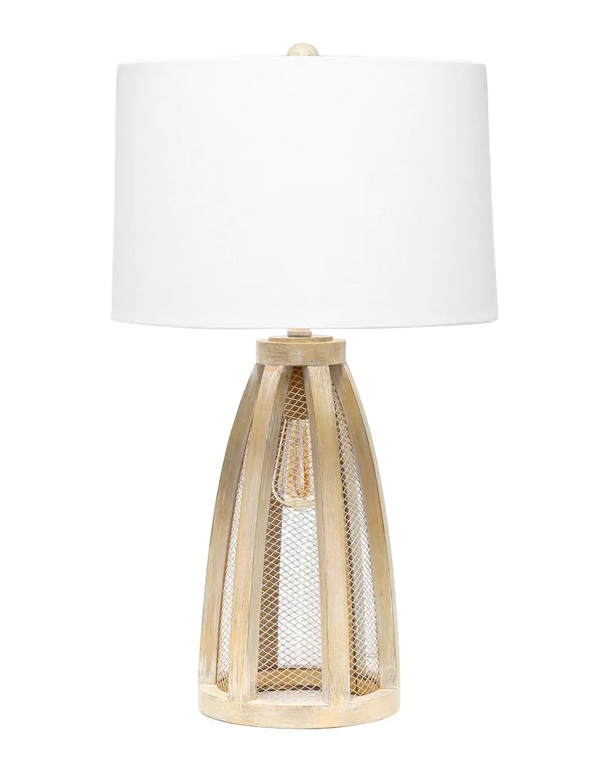 Wooded Arch Farmhouse Table Lamp - Natural Wood, White Fabric image