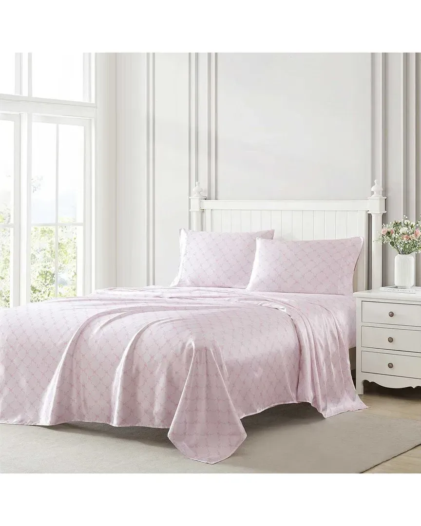 Bow Ribbon Cotton Sateen Sheet Set - Soft Pink image