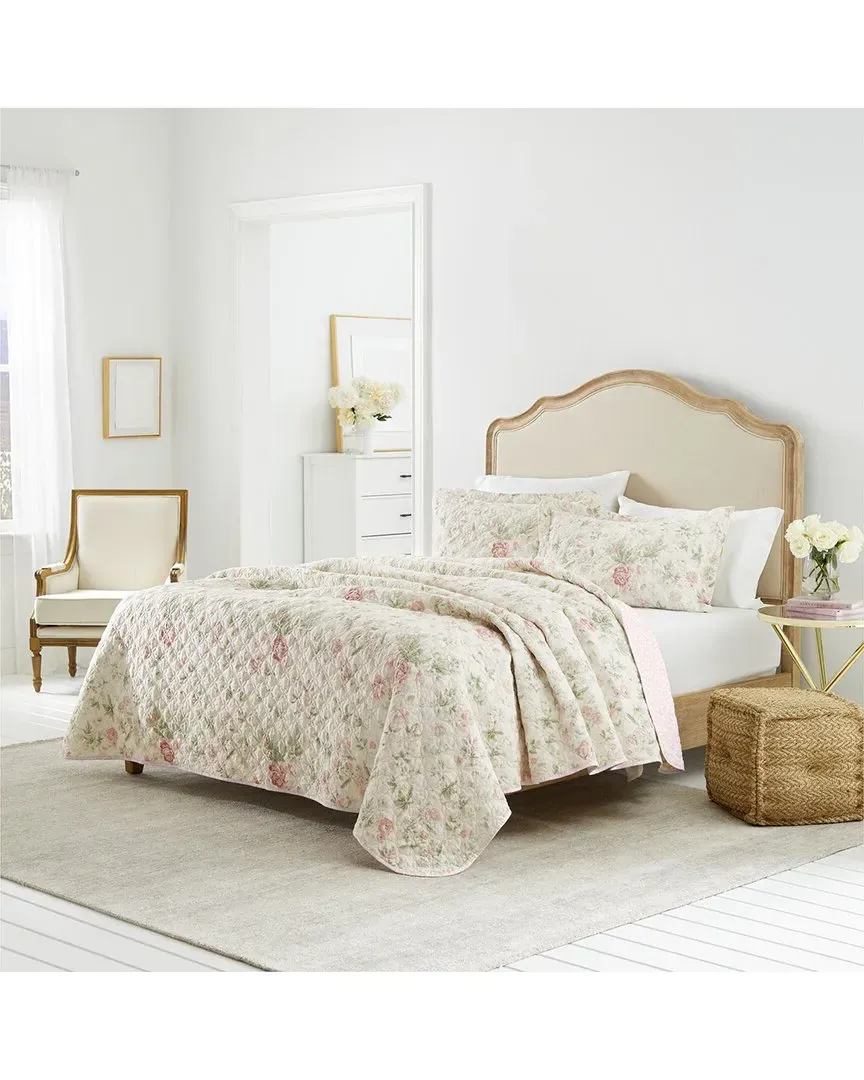 Breezy Floral 3Pc Quilt Set - Pink, Cotton image