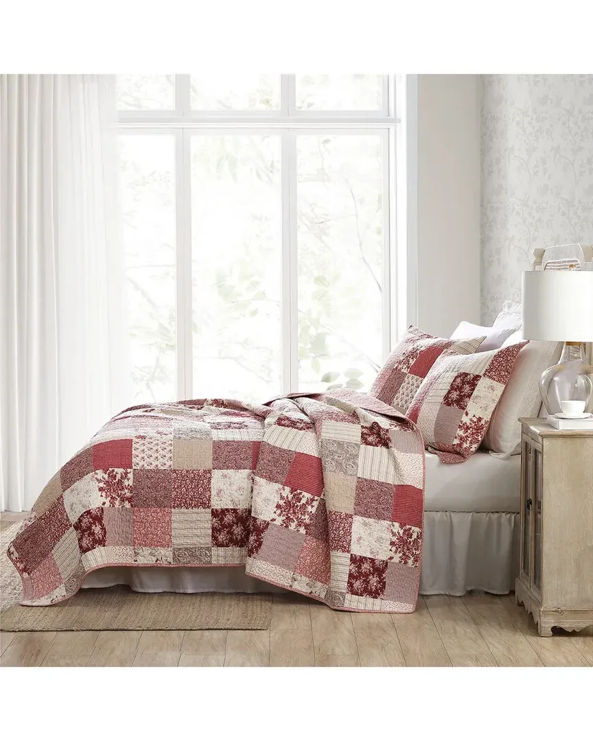Celina Patchwork Reversible Quilt Set - Cranberry
