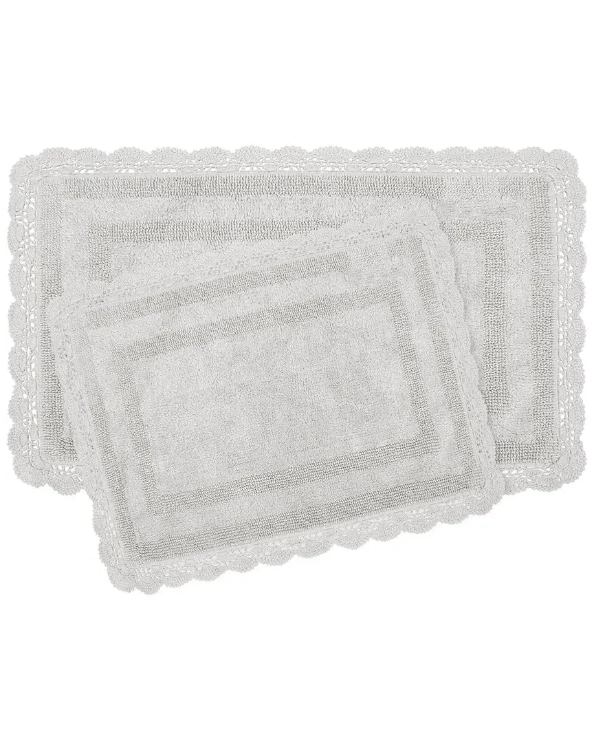 Cotton Crochet 2pc Bath Rug Set Reversible - Light Gray