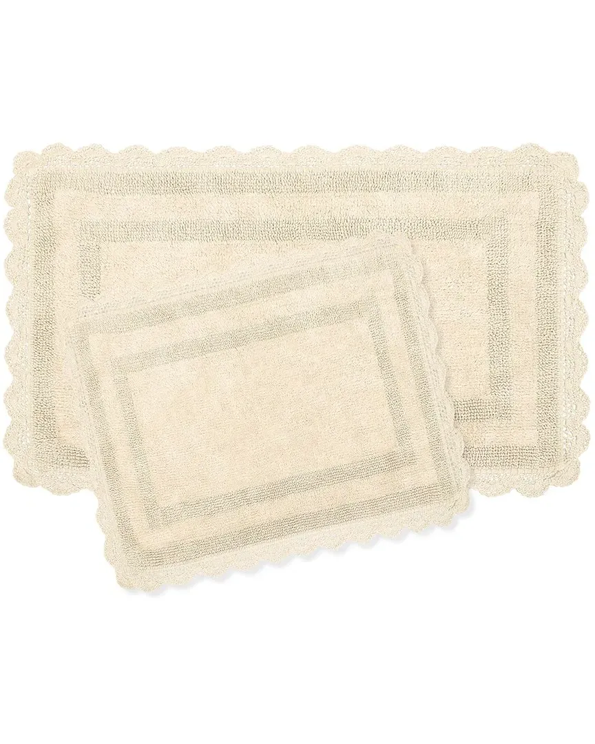 Cotton Crochet 2pc Bath Rug Set Reversible - Linen