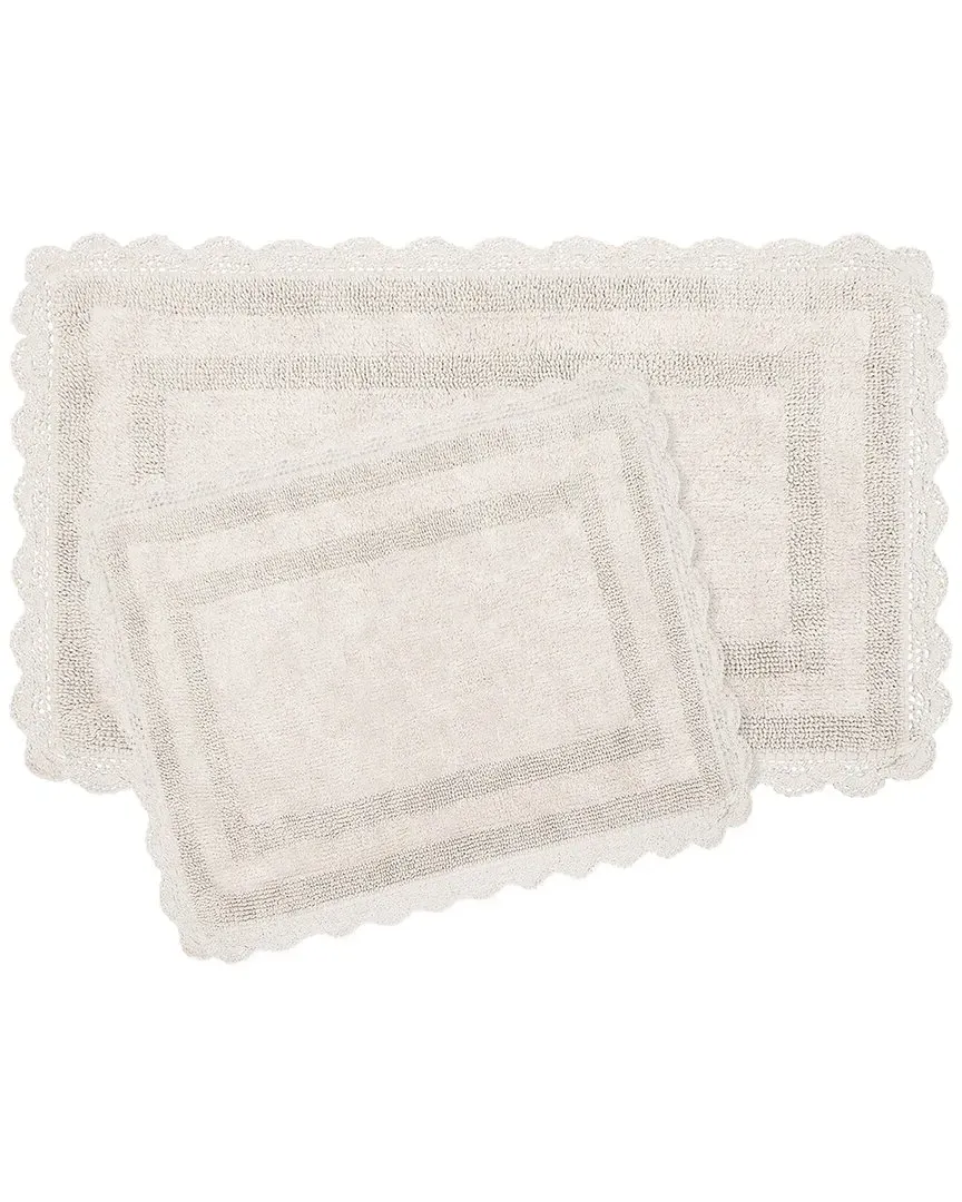 Cotton Crochet 2pc Bath Rug Set Reversible - White
