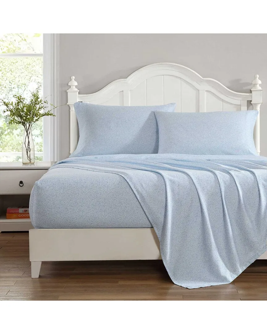 Little Vines King Size Sateen Sheet Set - Blue, Cotton
