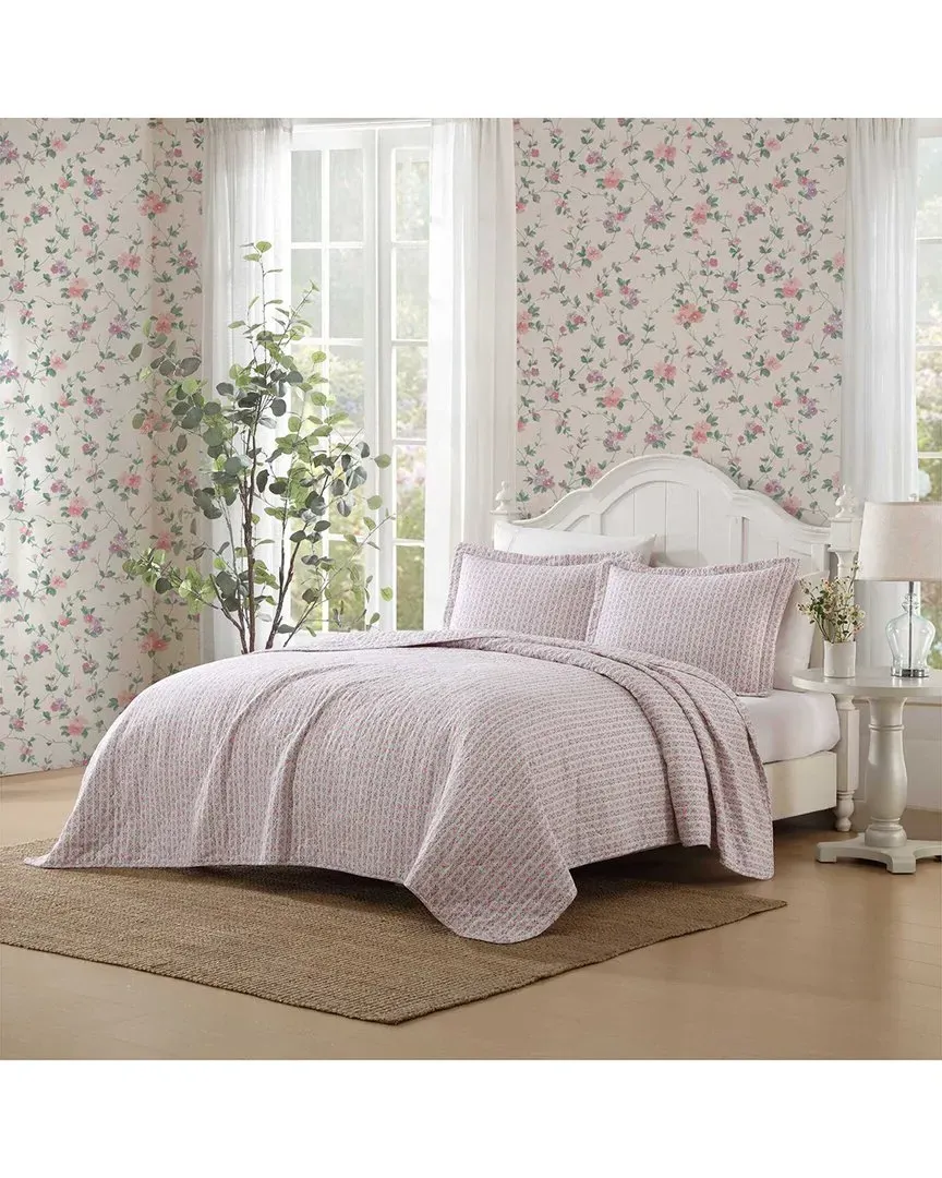 Marta Stripe Reversible Quilt Set - Pink, Cotton image