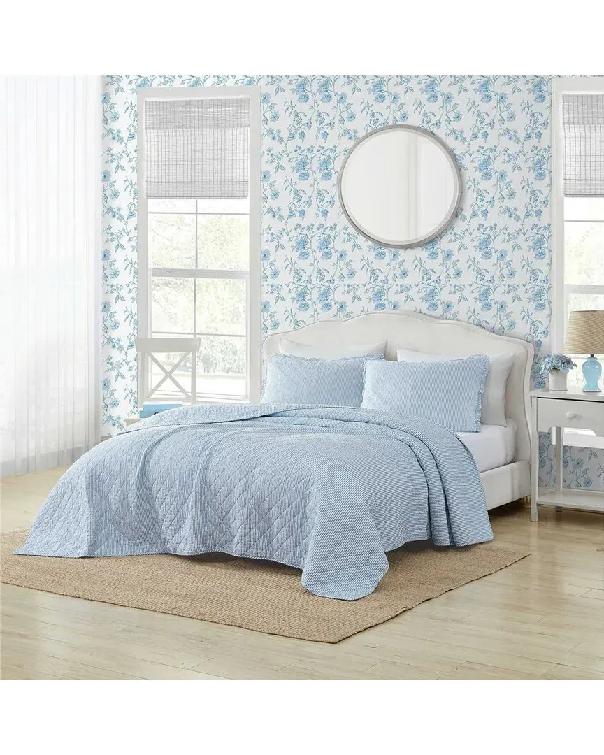 Oxford Stripe Reversible Quilt Set - Chambray Blue