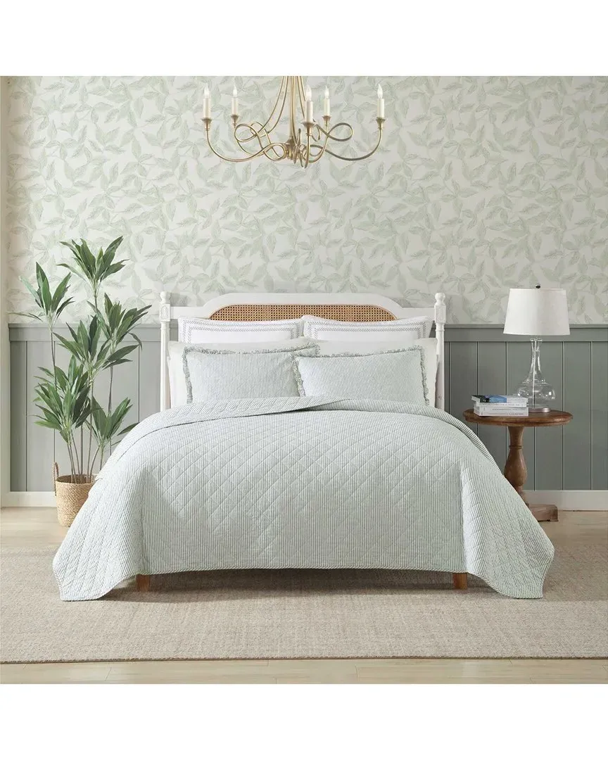 Oxford Stripe Reversible Quilt Set - Green image