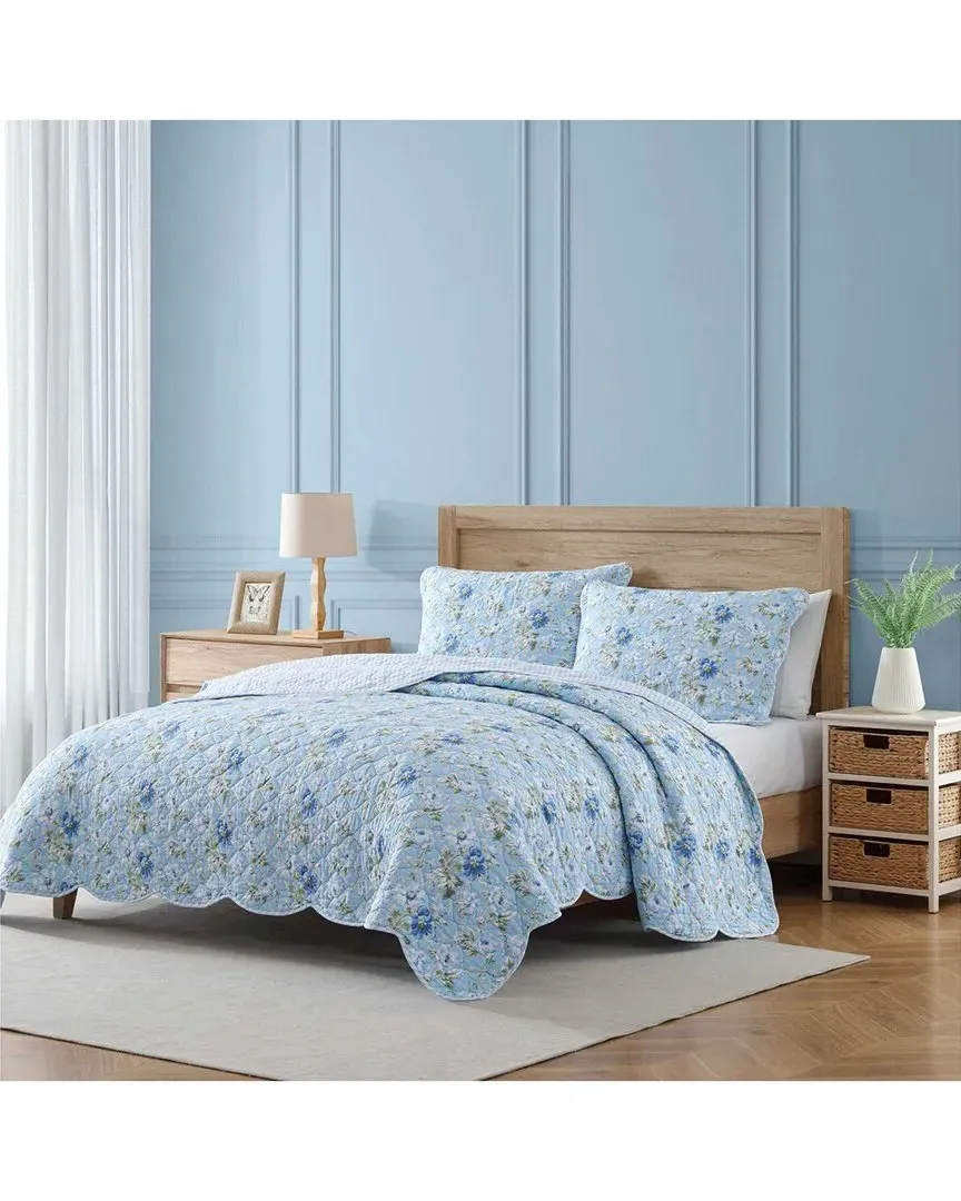 Peony Garden Reversible Quilt Set - Light Blue