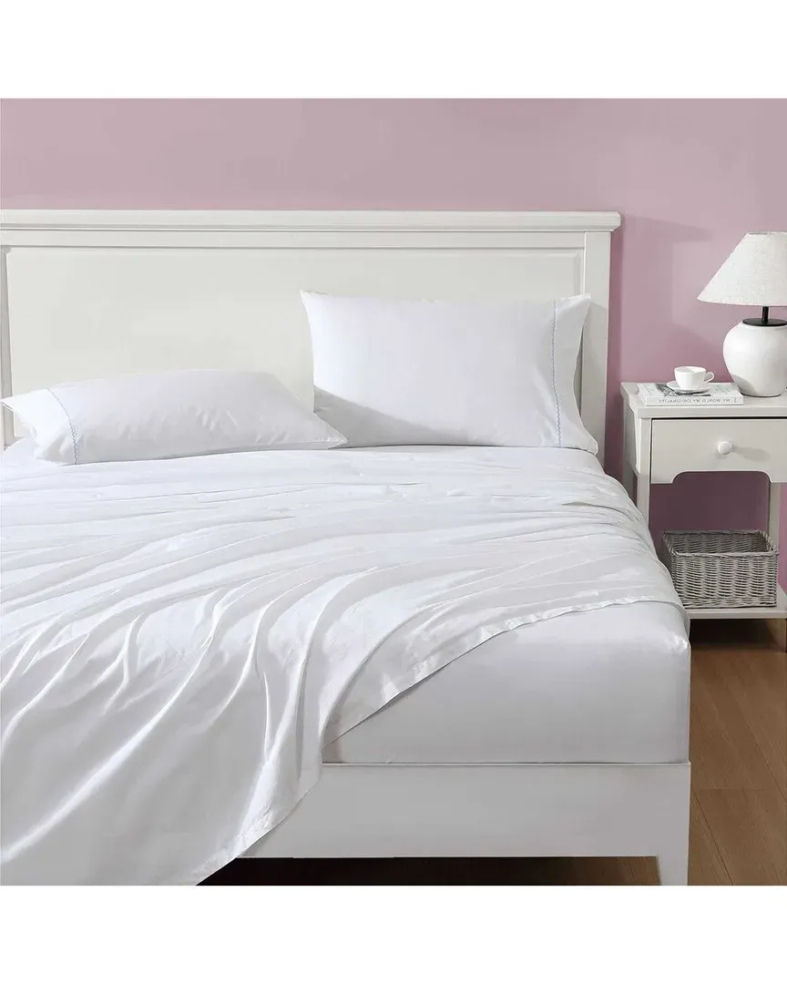 Scallop Embroidered Percale Sheet Set - Blue, Cotton