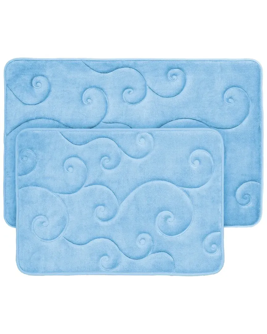 2-Piece Memory Foam Bath Mat Set - Blue, Coral Fleece image