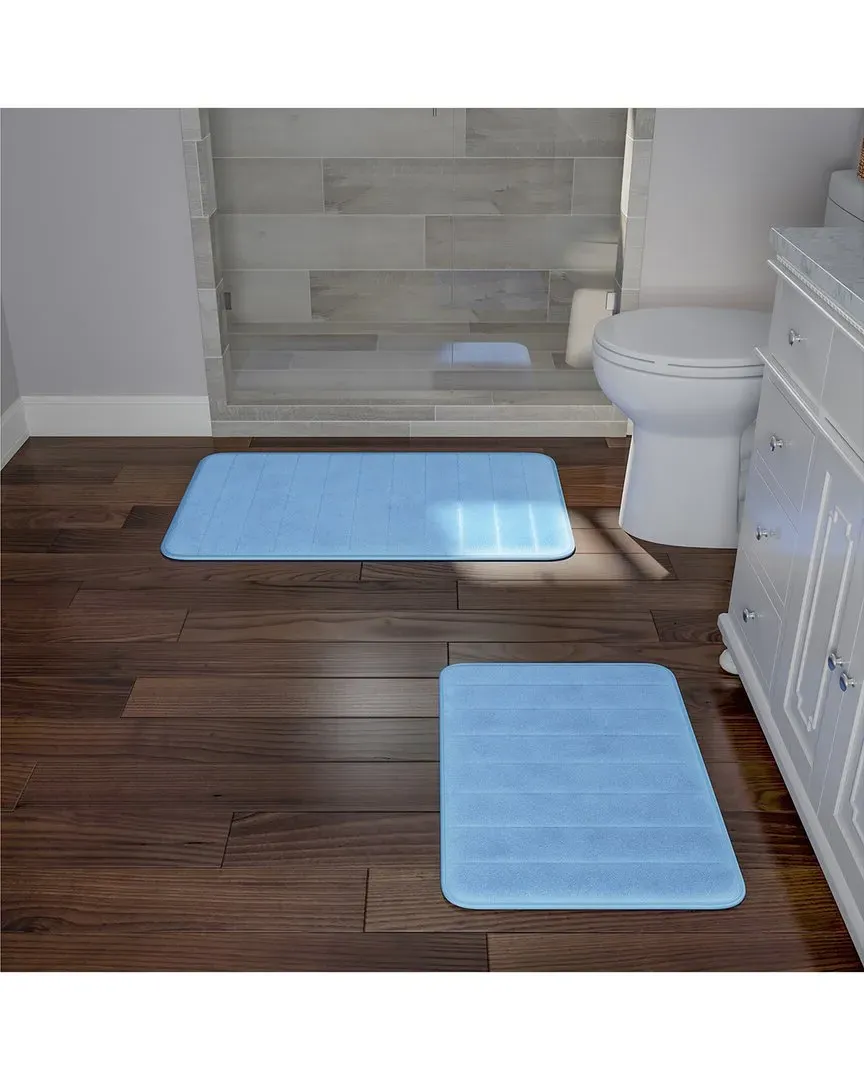 2-Piece Memory Foam Bath Mat Set - Blue, Microfiber