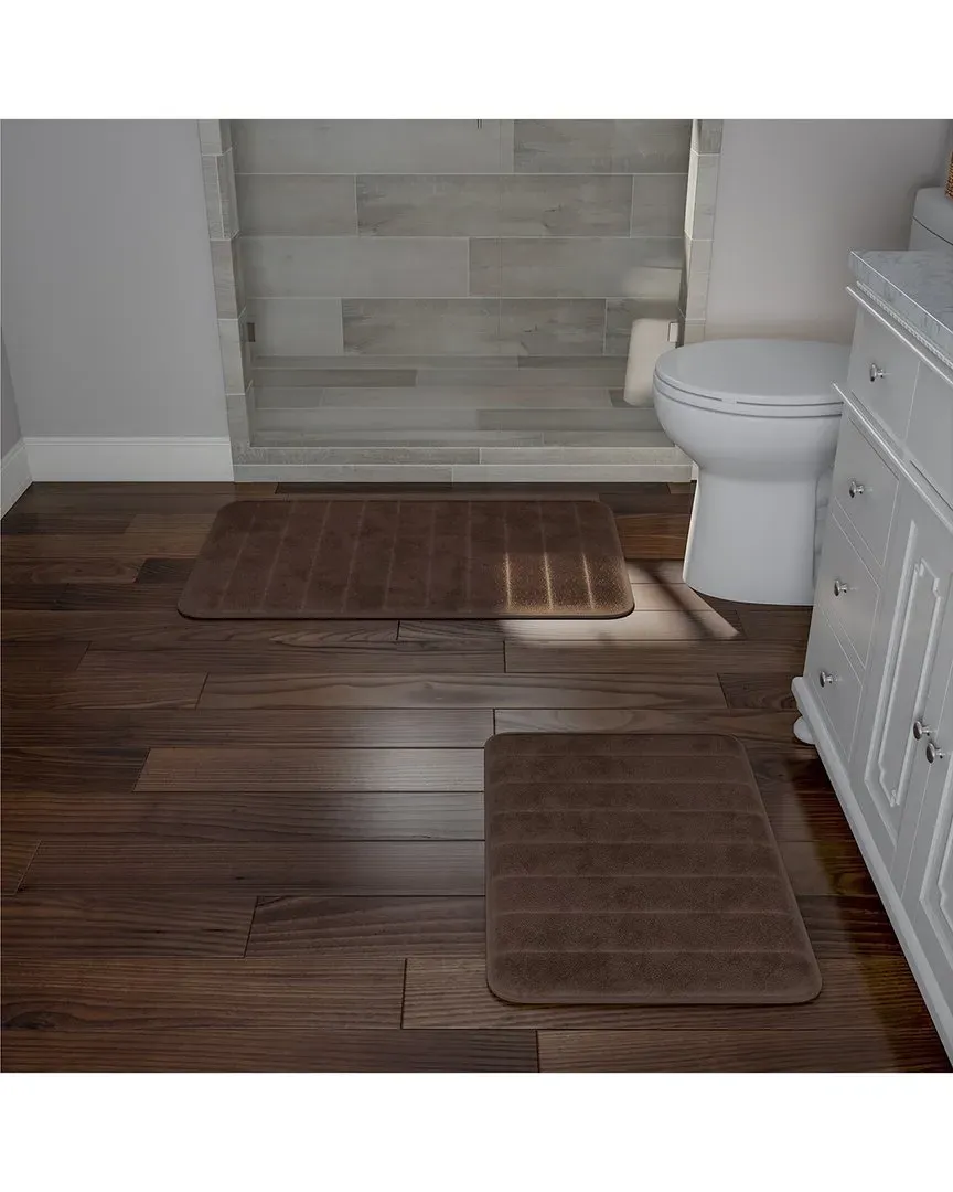 2-Piece Memory Foam Bath Mat Set - Brown, Microfiber