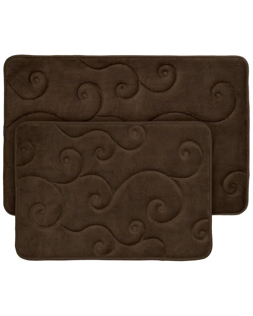 2-Piece Memory Foam Bath Mat Set - Chocolate, Coral Fleece