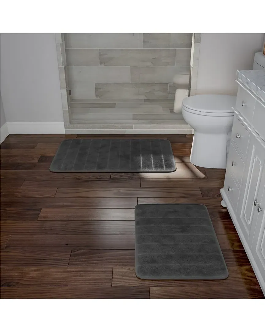 2-Piece Memory Foam Bath Mat Set - Gray, Microfiber