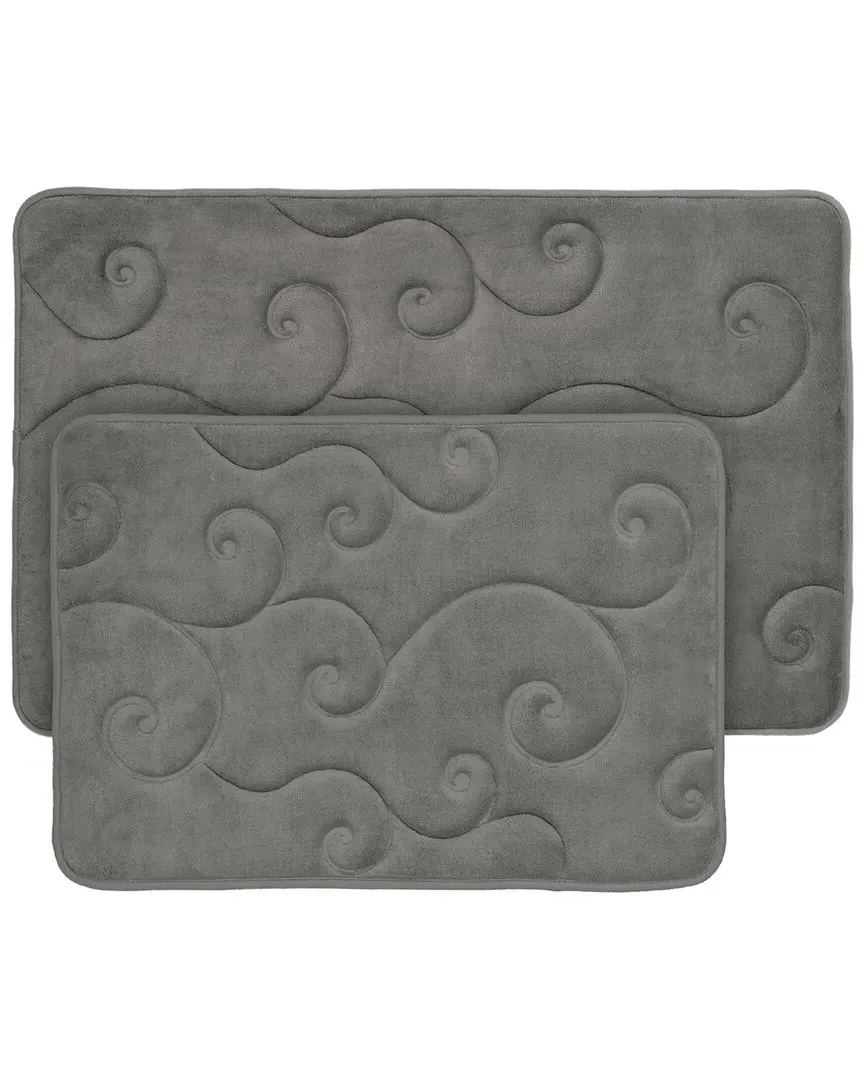 2-Piece Memory Foam Bath Mat Set - Platinum, Coral Fleece