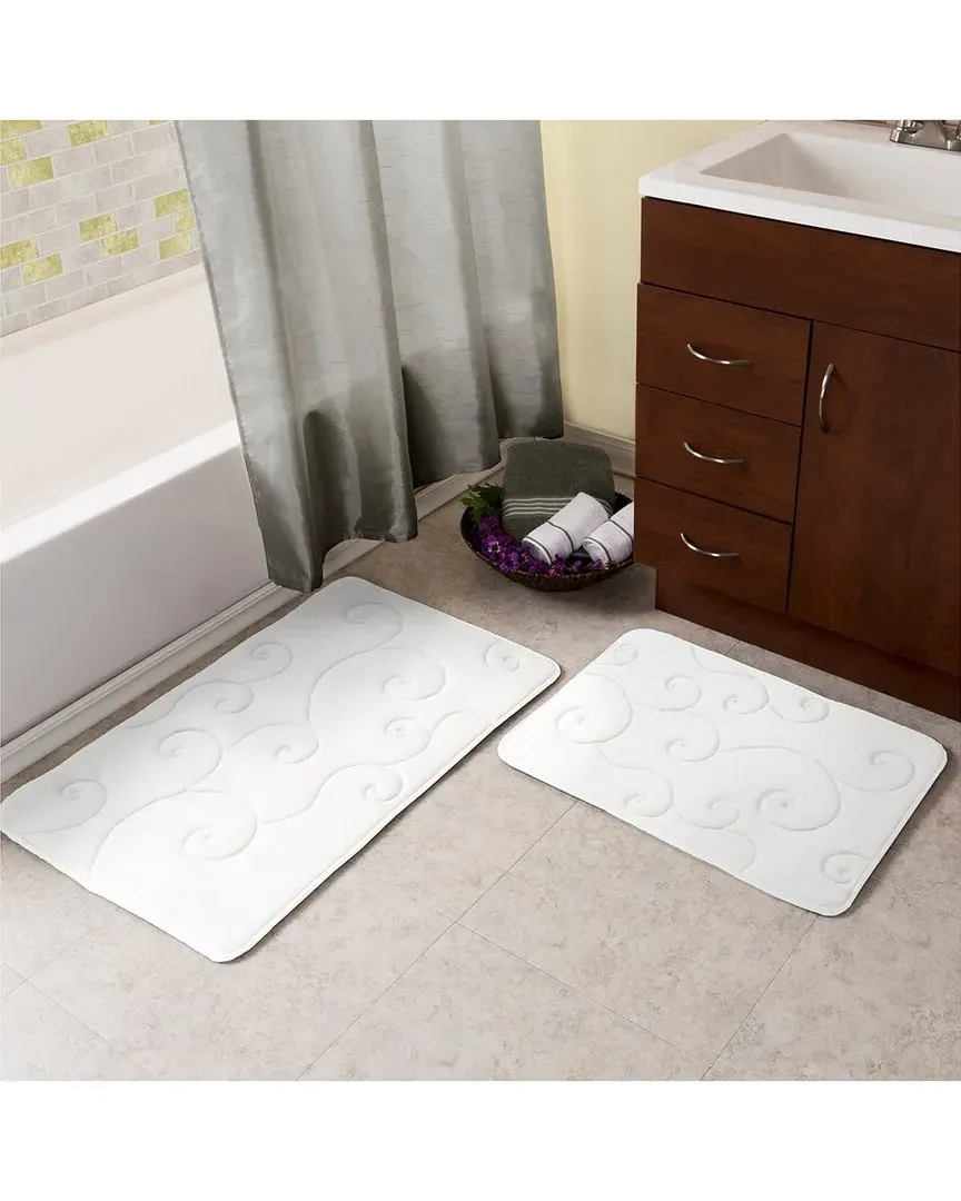 2-Piece Memory Foam Bath Mat Set - White, Coral Fleece
