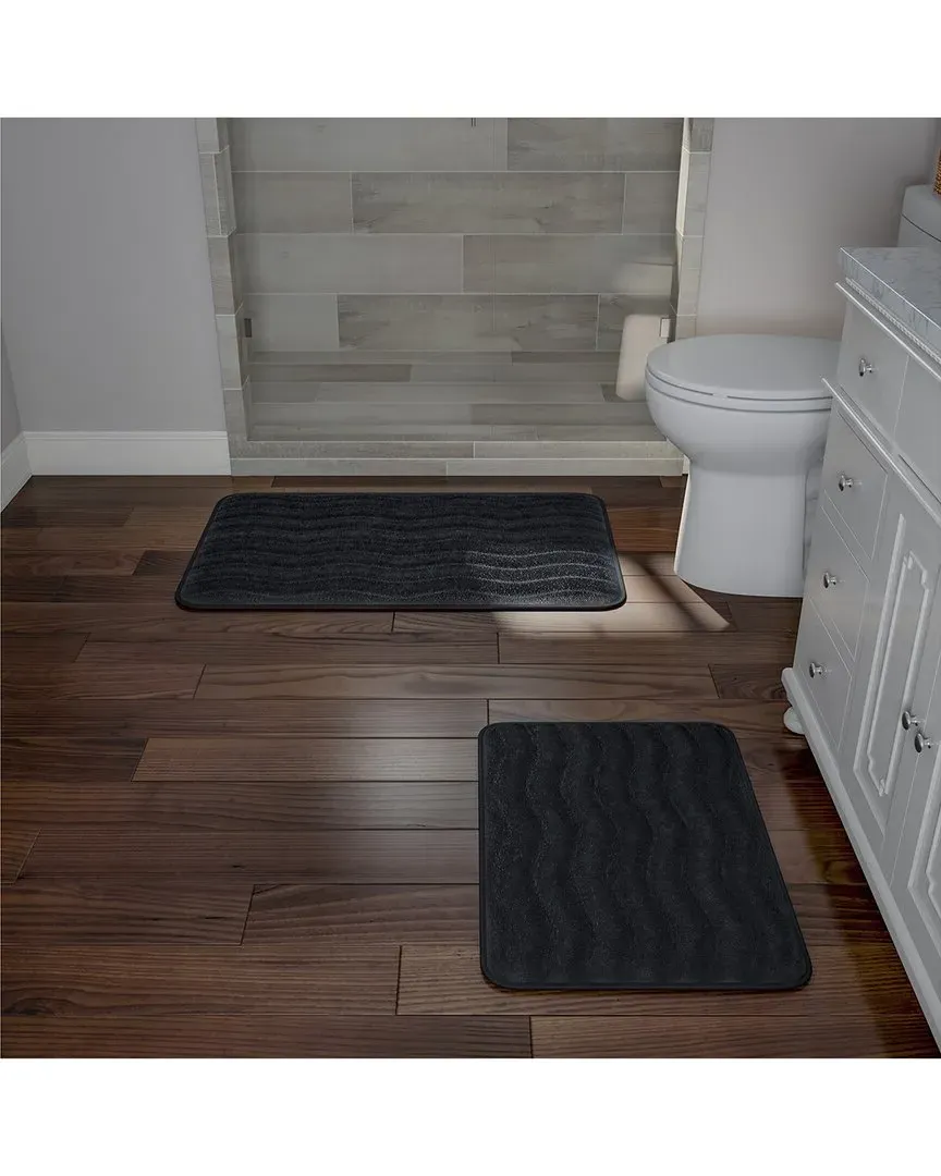 2Pc Memory Foam Bath Mat Set - Black, Microfiber image