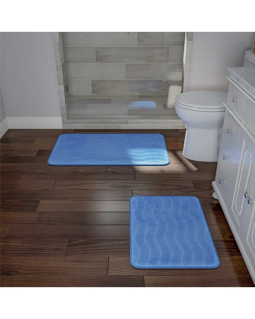 2Pc Memory Foam Bath Mat Set - Blue, Microfiber