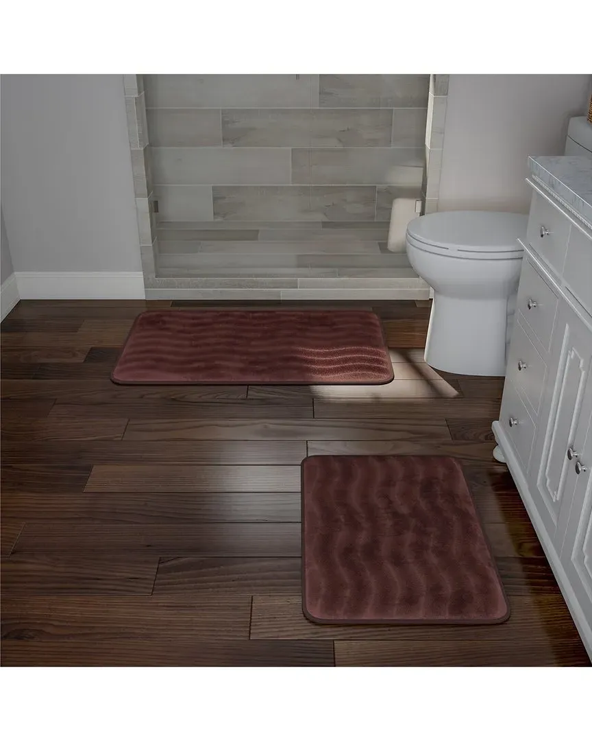 2Pc Memory Foam Bath Mat Set - Brown, Microfiber