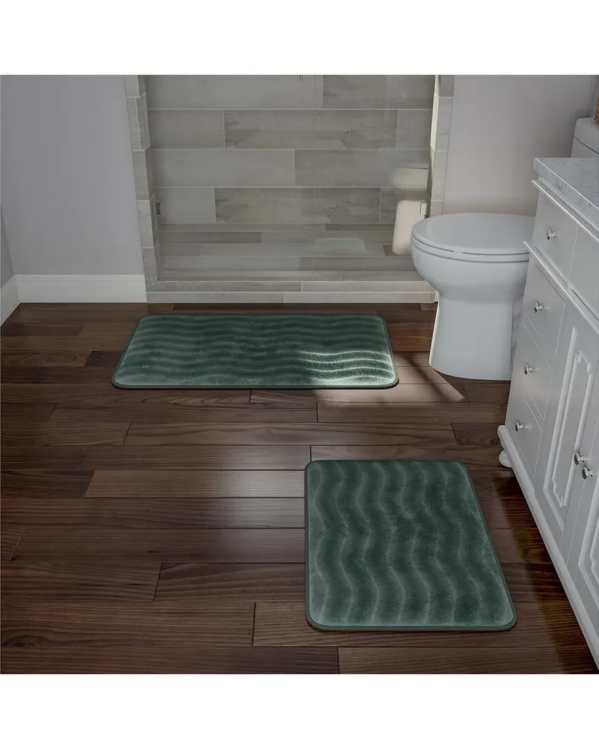 2Pc Memory Foam Bath Mat Set - Green, Microfiber