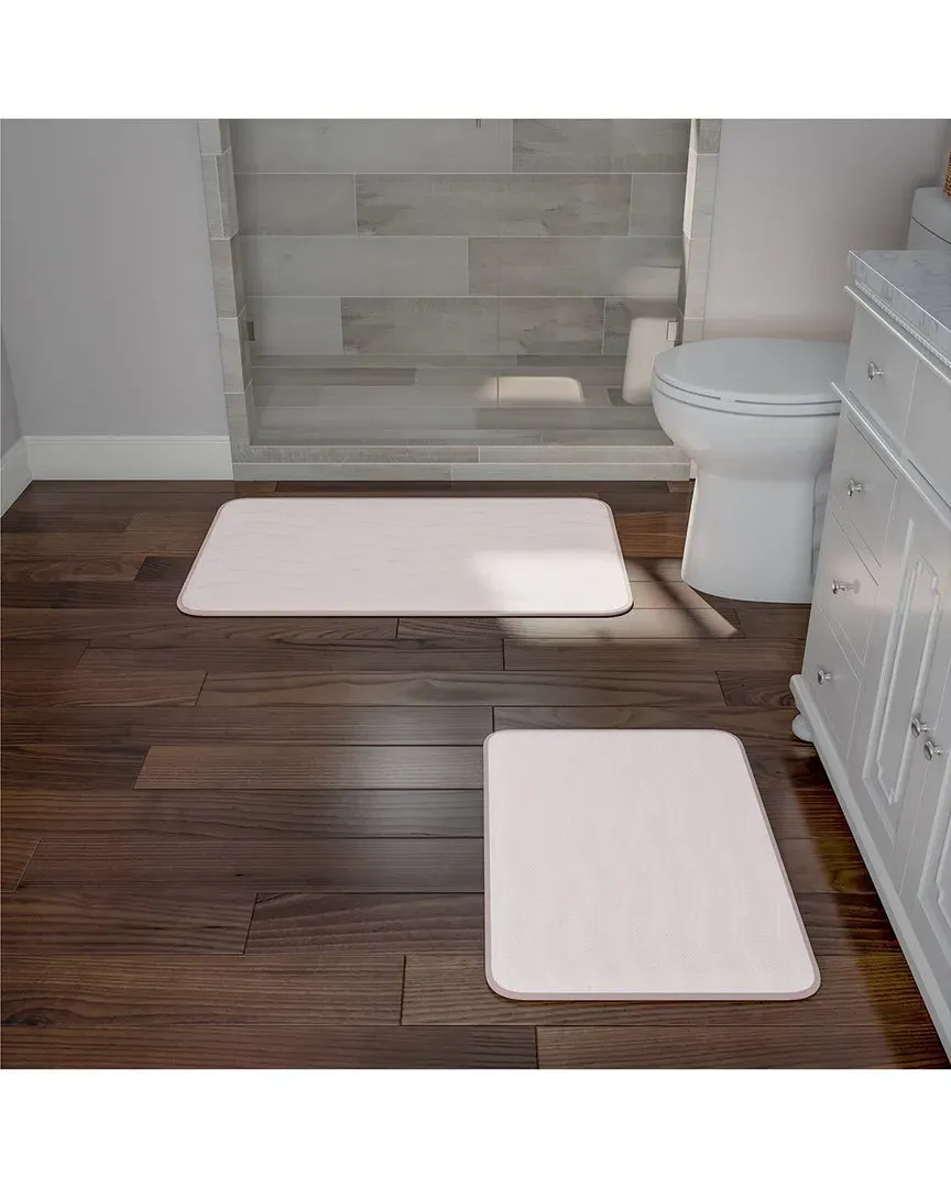 2Pc Memory Foam Bath Mat Set - Ivory, Microfiber