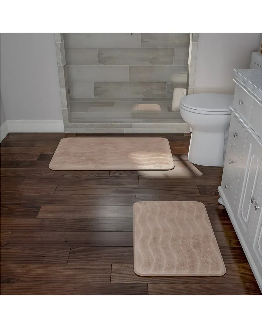 2Pc Memory Foam Bath Mat Set - Taupe, Microfiber