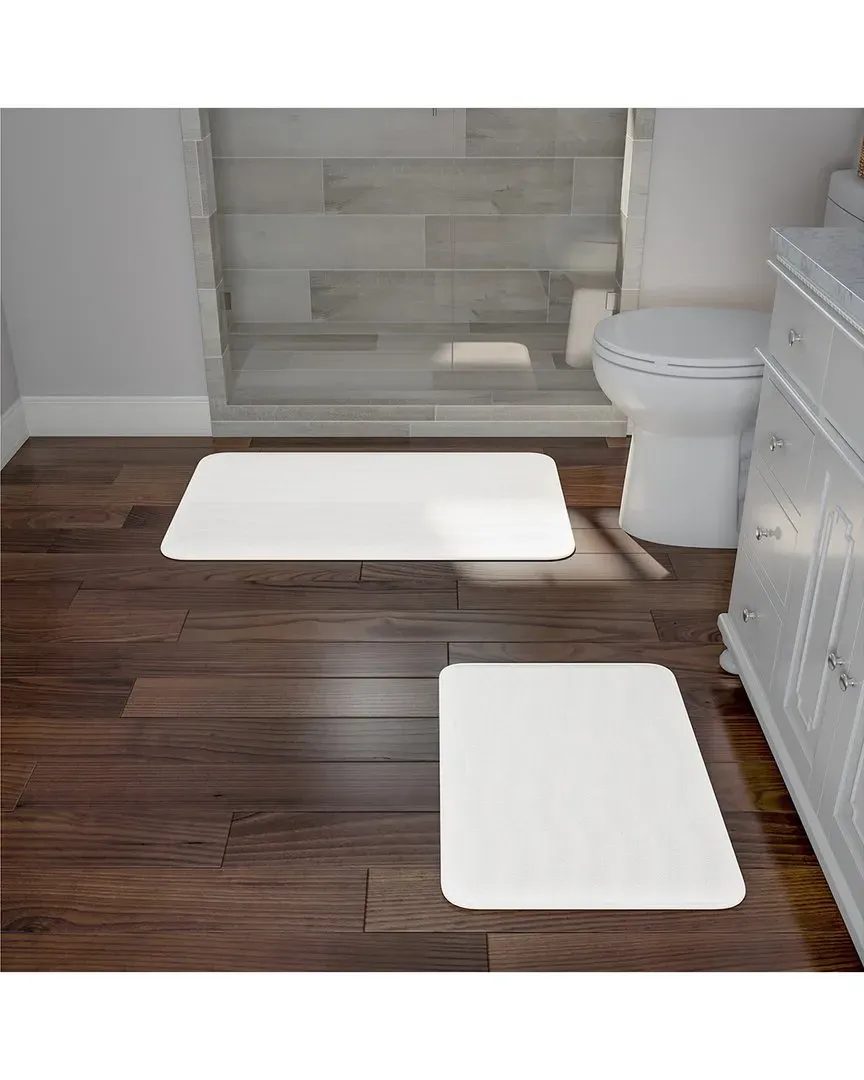 2Pc Memory Foam Bath Mat Set - White, Microfiber