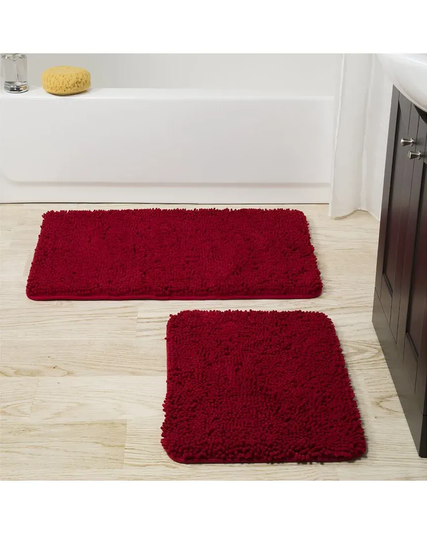 2Pc Memory Foam Shag Bath Mat Set - Burgundy
