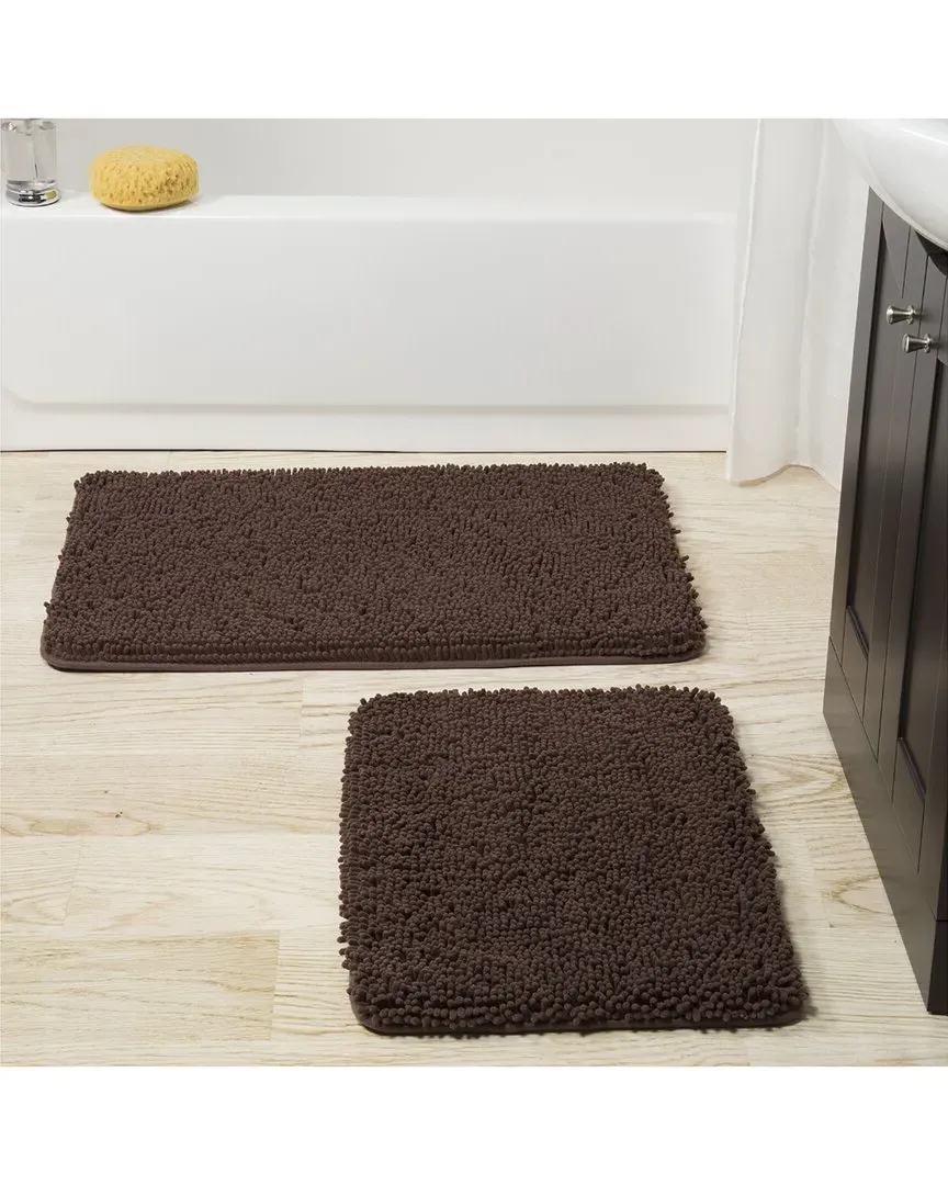 2Pc Memory Foam Shag Bath Mat Set - Chocolate