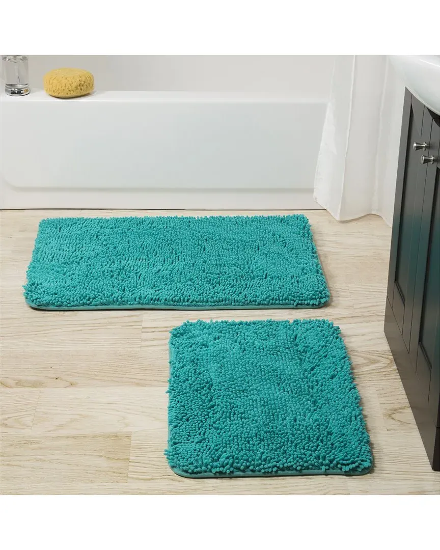 2Pc Memory Foam Shag Bath Mat Set - Green