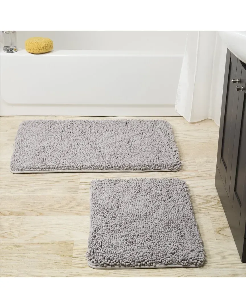 2Pc Memory Foam Shag Bath Mat Set - Grey image